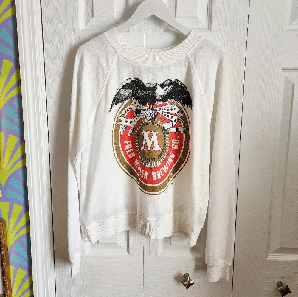 Recycled Kharma Miller High Life Logo Fleece burnout sweatshirt, sz XS
